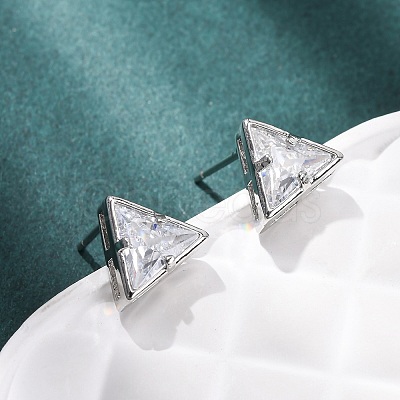 Brass Micro Pave Clear Cubic Zirconia Stud Earrings EJEW-C174-02F-P-1