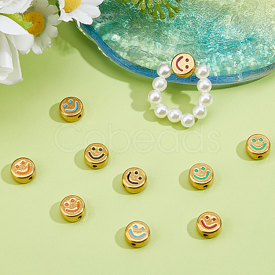 10Pcs 5 Colors 304 Stainless Steel Enamel Beads STAS-DC0017-42-1