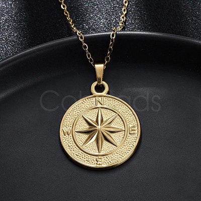 Compass 304 Stainless Steel Pendant Necklaces NJEW-M096-19G-1