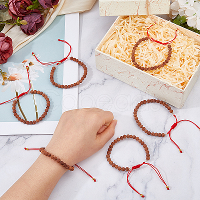 6Pcs Round Natural Rudraksha Beaded Braided Bead Bracelets BJEW-DC00021-1
