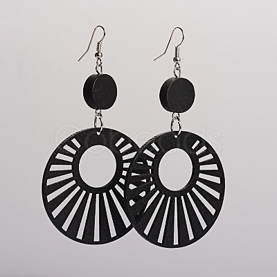 Trendy Flat Round Wood Dangle Earrings EJEW-F0090-12C-1