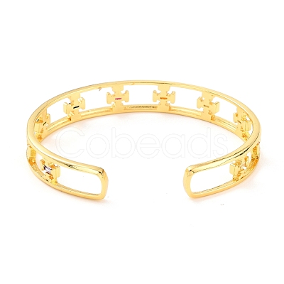 Cross Hollow Carved Cubic Zirconia Cuff Bangle BJEW-D448-12G-RS-1