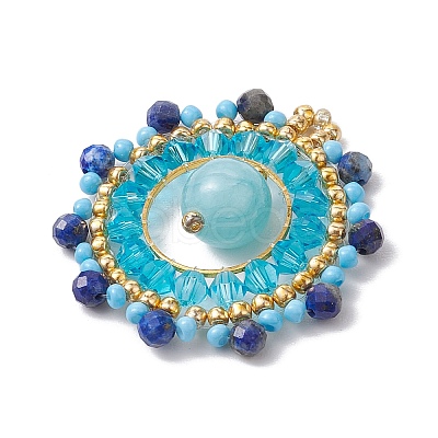 Natural Lapis Lazuli & Malaysia Jade & Glass Seed Beaded Woven Pendants PALLOY-MZ00366-02-1