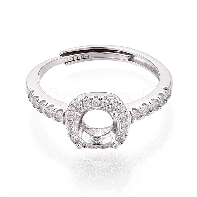 Rhodium Plated 925 Sterling Silver Micro Pave Cubic Zirconia Engagement Solitaire Adjustable Ring Settings STER-T008-13P-1
