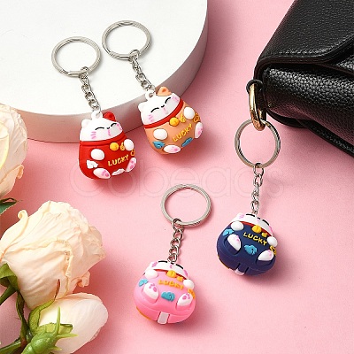 4Pcs PVC Cartoon Lucky Cat Doll Pendant Keychain KEYC-YW0001-10-1