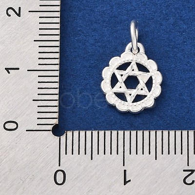 925 Sterling Silver Flower with Star of David Pattern Charms STER-G045-10S-1