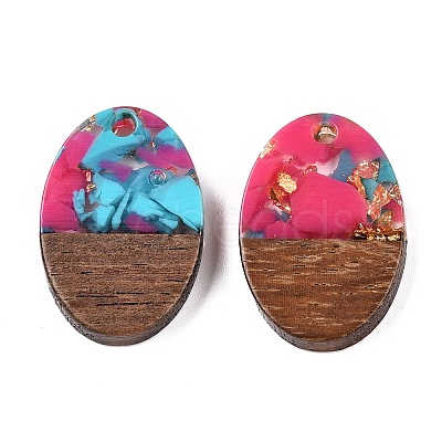Transparent Resin and Walnut Wood Pendants RESI-T057-04K-1