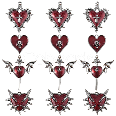 24Pcs 4 Styles Alloy Enamel Gothic Style Pendants PALLOY-SC0004-45A-1