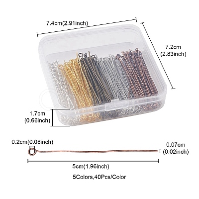 200Pcs 5 Colors Brass Eye Pins KK-YW0002-04-1