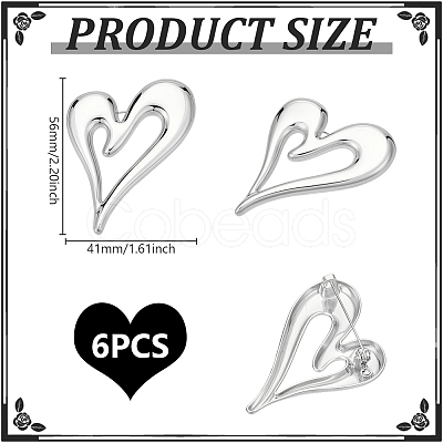 6Pcs Heart Zinc Alloy Lapel Pins for Backpack Clothes JEWB-UN0002-74P-1