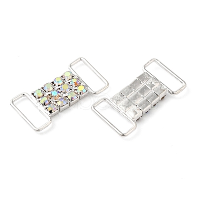 (Defective Closeout Sale: Uneven Back Plating) Brass Micro Pave Crystal AB Rhinestone Rectangle Connector Charms FIND-XCP0003-06-1