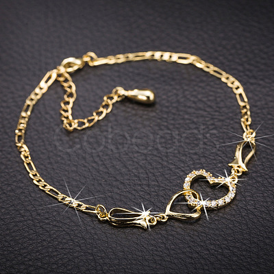 Brass Cubic Zirconia Link Chain Bracelets BJEW-EE0003-01G-1