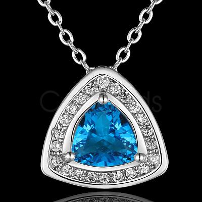 Real Platinum Plated Brass Cubic Zirconia Triangle Pendant Necklaces NJEW-BB07872-P-1