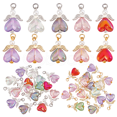 30Pcs 2 Colors Glass Pendants PALLOY-PH01718-1