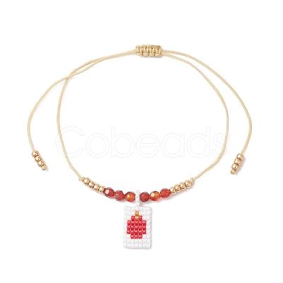 Adjustable Handmade MIYUKI Glass Seed Beads & Natural Agate Charm Bracelets BJEW-MZ00248-01-1