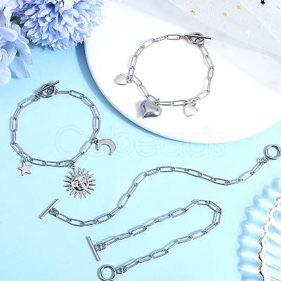 20Pcs 304 Stainless Steel Textured Paperclip Chain Bracelets BJEW-SP0001-02-1