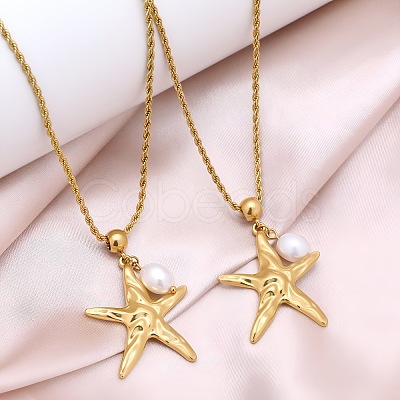Ocean 304 Stainless Steel & Natural Pearl Pendant Necklaces for Women WG2E1DF-01-1