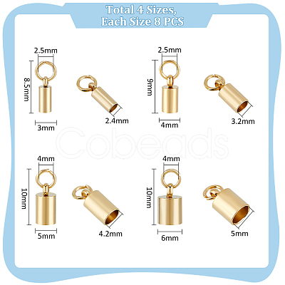 Unicraftale 32Pcs 4 Style 201 Stainless Steel Cord Ends STAS-UN0053-15G-1