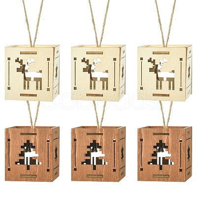 1 Set 6Pcs 2 Styles Christmas Square Splicing Wooden Ornament Mixed Colors ST-CJ0040-001-1