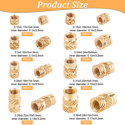 170Pcs 8 Style Brass Metric Threaded Inserts for Plastic Heat Set Insert DIY-CP0007-35-1