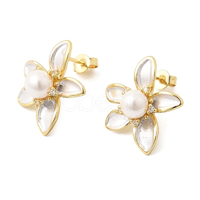 Brass Micro Pave Cubic Zirconia Enamel Stud Earrings CU-CBABA66-12C-G-1