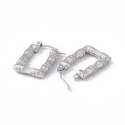Tarnish Resistant 304 Stainless Steel Rectangle with Bamboo Hoop Earrings for Women EJEW-G314-09P-1