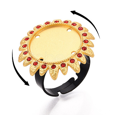 Adjustable Flower Alloy & Iron Rhinestone Bezel Cup Ring Base with Rotatable Tray MAK-T012-09G-1
