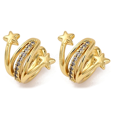 Brass Micro Pave Clear Cubic Zirconia Cuff Earrings LS-EJEW-D328-02G-01-1