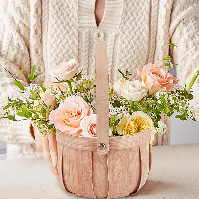 Wooden Apple Flower Baskets with Handle AJEW-GA0009-57-1
