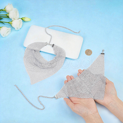 2Pcs Sparkle Aluminum Triangle Mesh Statement Bib Necklaces for Women NJEW-HY0002-20-1