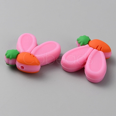 Rabbit Ears with Carrot Food Grade Eco-Friendly Silicone Focal Beads SIL-SZC0003-05D-1