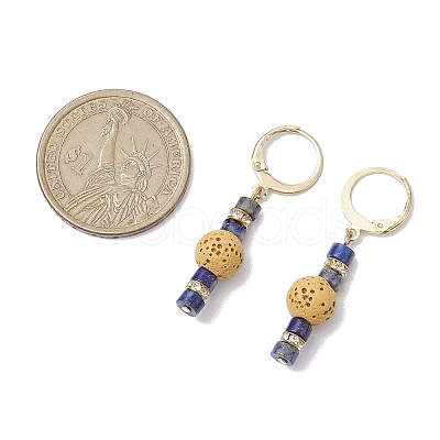 3 Pairs Natural Lava Rock & Natural Howlite & Natural Lapis Lazuli Beaded Hoop Earrings EJEW-JE06177-1
