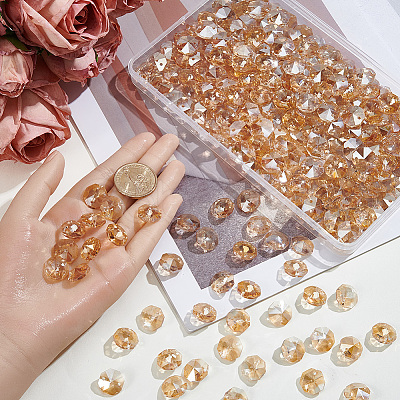 240Pcs Electroplate Glass Faceted Octagon Links Connector Charms EGLA-SP0001-43B-1