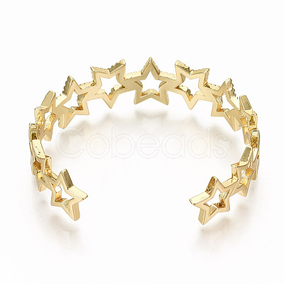 Brass Micro Pave Clear Cubic Zirconia Cuff Bangles BJEW-S142-003-NF-1