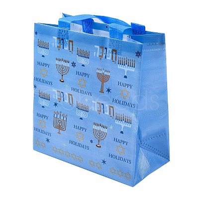 Hanukkah Theme Non-Woven Reusable Folding Gift Bags with Handle ABAG-NH0001-01C-1