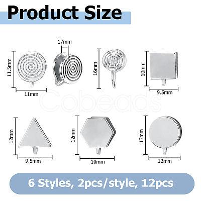 10Pcs 5 Styles 304 Stainless Steel & Brass Cuff Earrings EJEW-HS0001-44A-1