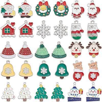 60pcs 15 styles Christmas Theme Alloy Enamel Pendants ENAM-SC0005-56-1