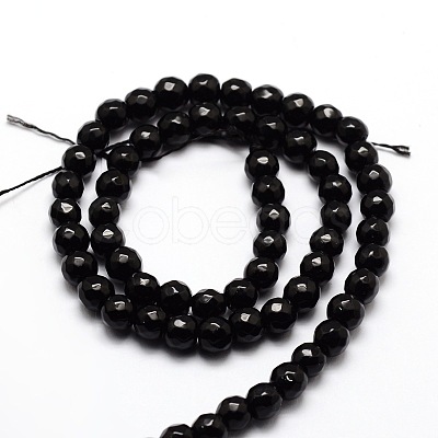 Faceted Natural Black Onyx Round Beads Strands G-E319B-6mm-01-1