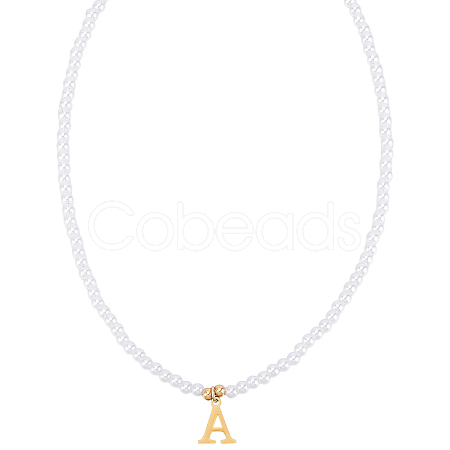 Imitation Pearl with Stainless Steel Pendants Necklaces NJEW-LP0001-51A-G-1