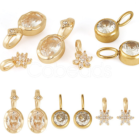 4Pcs 2 Styles Brass Micro Pave Cubic Zirconia & 2Pcs Stainless Steel Rhinestone Pendants Findings Kits FIND-TA0010-18-1