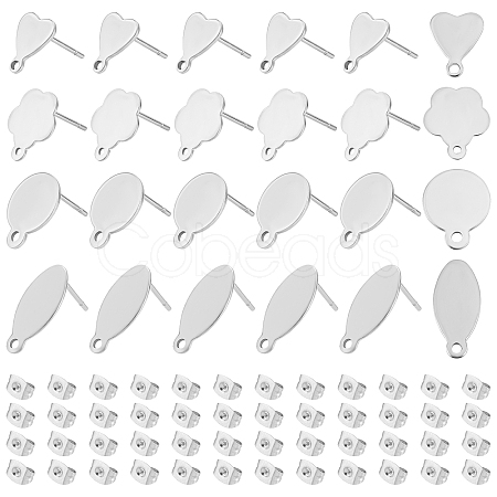 80Pcs 4 Style 304 Stainless Steel Stud Earring Findings and 90Pcs Ear Nuts STAS-UN0034-92-1