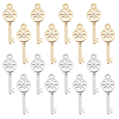 16Pcs 2 Colors Brass Micro Pave Cubic Zirconia Pendants ZIRC-FH0001-14-1
