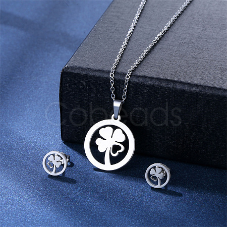 304 Stainless Steel Pendant Necklace & Stud Earring FS-WGC30A7-11-1