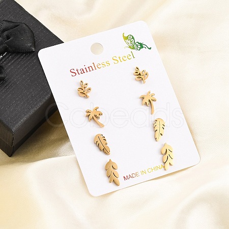 304 Stainless Steel Leaf Stud Earring Kits EJEW-H142-03G-1