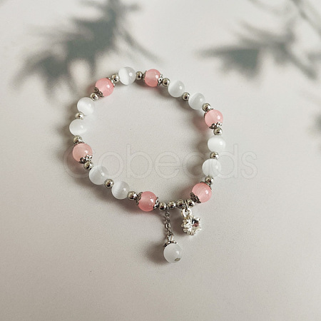 Cat Eye Round Beaded Stretch Bracelets WG66F0A-04-1