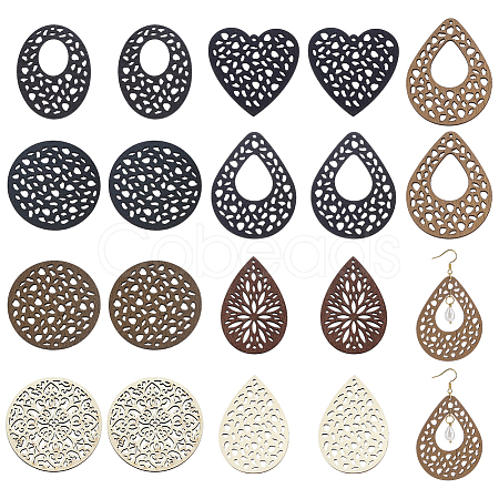 36Pcs 9 Styles Wood Pendants WOOD-PH0003-72-1