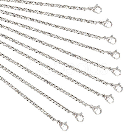 10Pcs 304 Stainless Steel Box Chain Necklaces Set for Men Women NJEW-NB0001-14-1