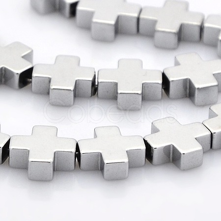 Electroplate Non-magnetic Synthetic Hematite Greek Cross Beads Strands G-P061-33-1