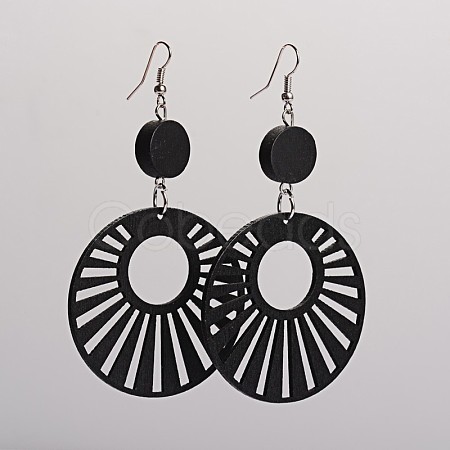 Trendy Flat Round Wood Dangle Earrings EJEW-F0090-12C-1