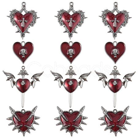 24Pcs 4 Styles Alloy Enamel Gothic Style Pendants PALLOY-SC0004-45A-1